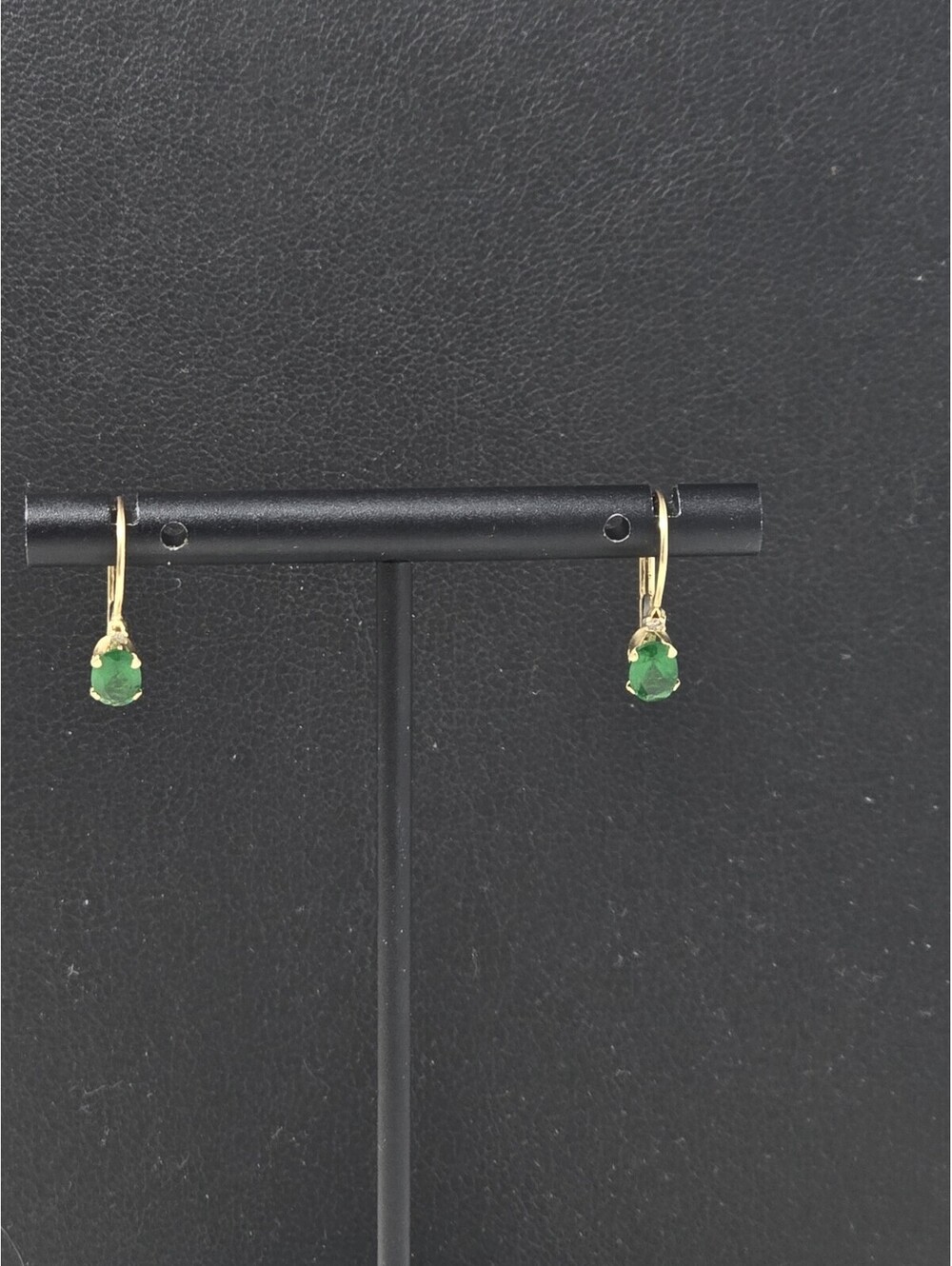 14K Gold Simulated Emerald Diamond Leverback Drop Earrings